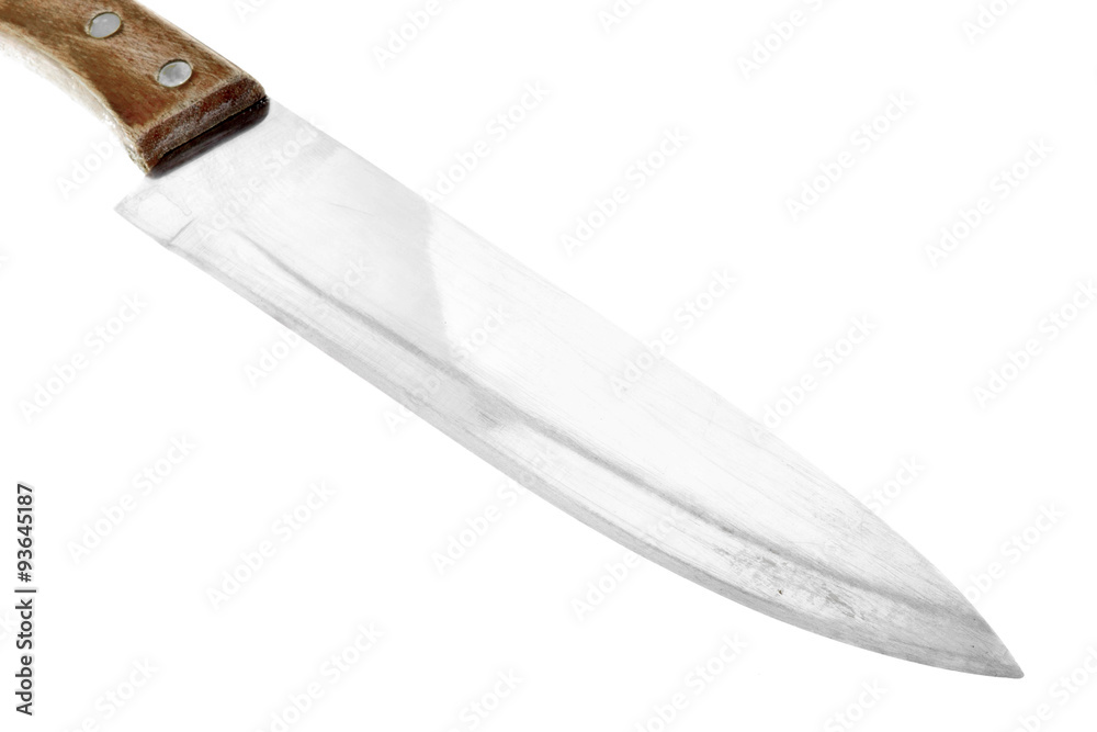 Knife, shiny stainless metal blade with glint isolated on white Knife, shiny stainless metal blade with glint isolated on white