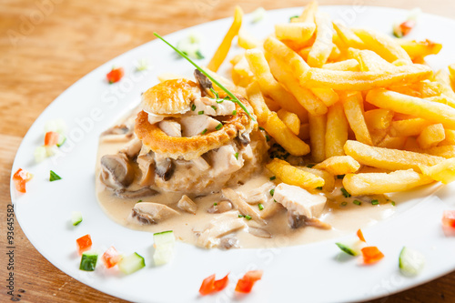 Typically Belgian dish vol au vent  with fries