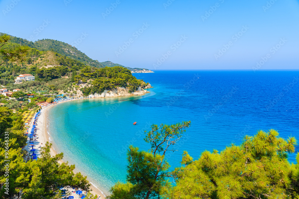 A view of Lemonakia beach with turquoise sea water, Samos island, Greece