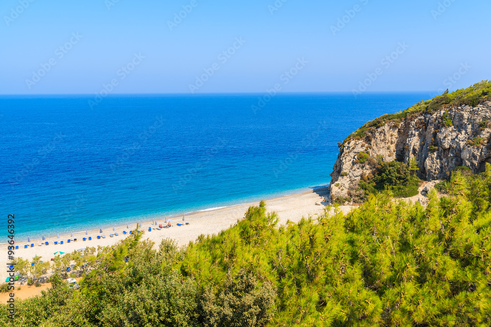 A view of Tsambou beach with azure sea water, Samos island, Greece