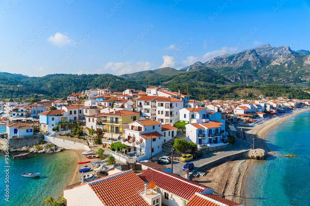 A view of Kokkari village and beautiful coast of Samos island, Greece