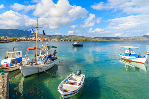 Greek fishing boat mooring in port on Samos island  Greece.