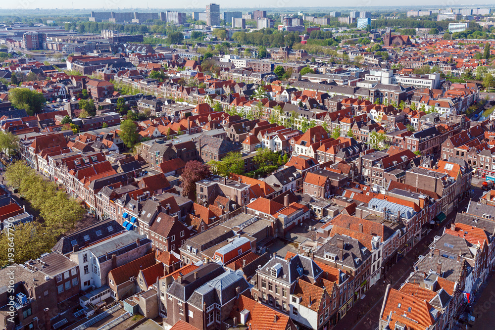 Naklejka premium Aerial View of Old City, Delft, Holland