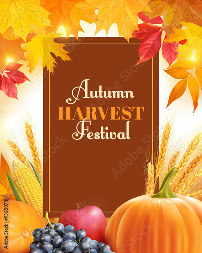 Autumn Harvest Festival poster design. Vector illustration. 