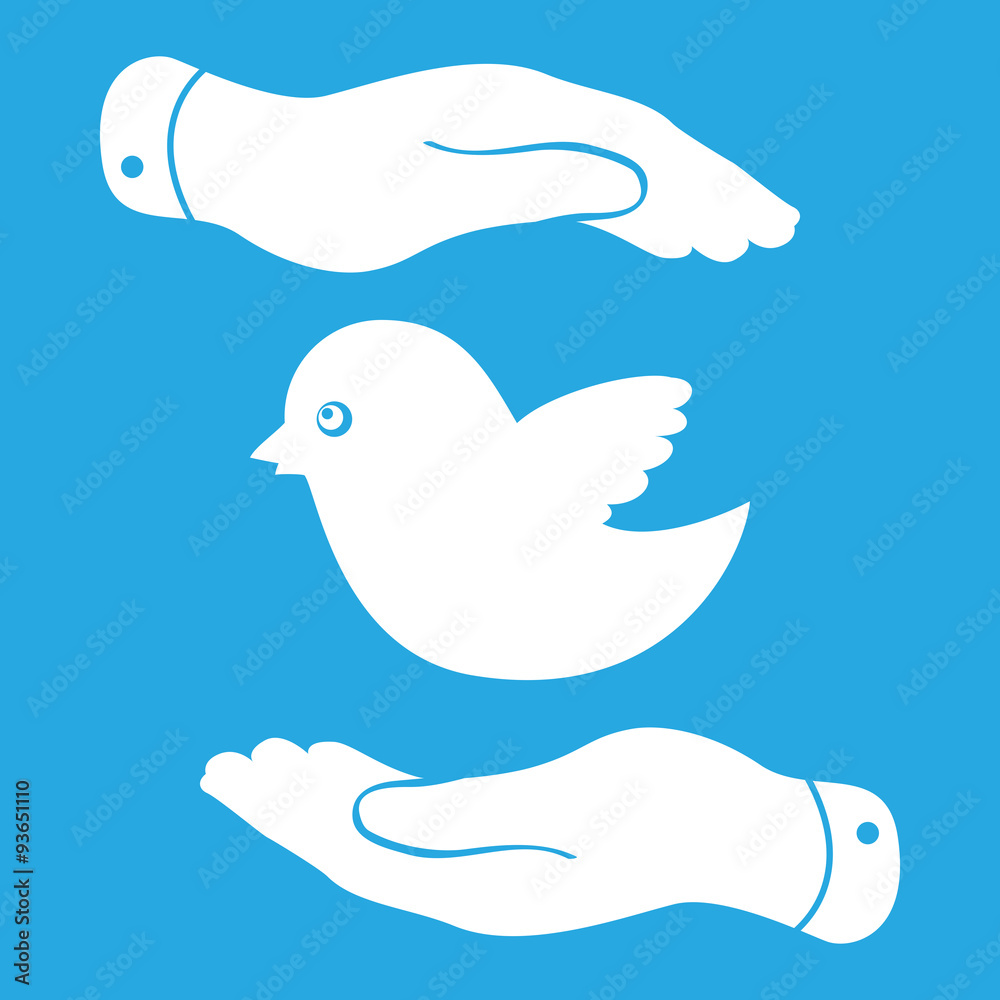 flat hands showing bird icon - vector illustration flat hands showing bird icon - vector illustration
