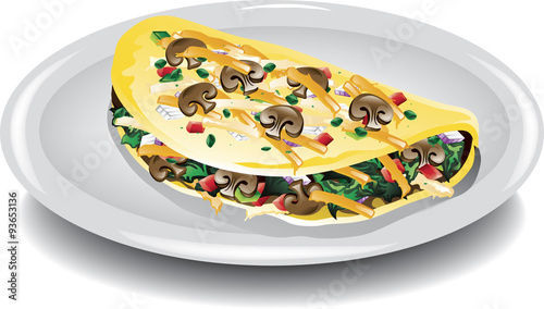 Illustration of a breakfast omelet filled with vegetables.