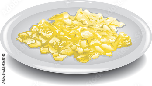 Illustration of scrambled eggs on a plate.