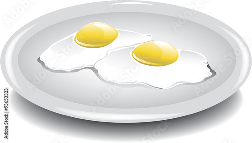 Illustration of two eggs over easy on a plate.