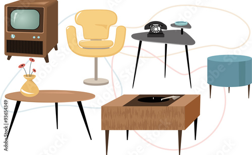 Set of 1950s style furniture, EPS 8 vector illustration, no transparencies