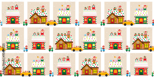 Christmas town seamless with Santa Claus