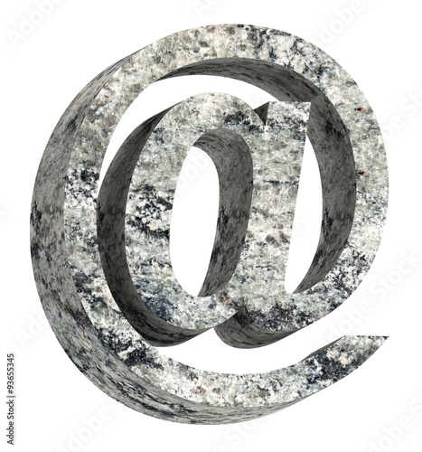 E-mail sign from granite alphabet set isolated over white. Computer generated 3D photo rendering.