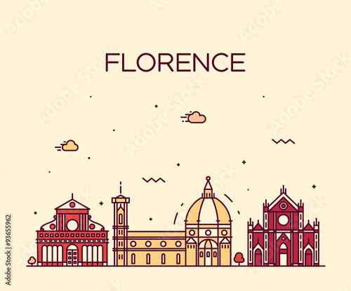 Florence skyline silhouette vector linear style