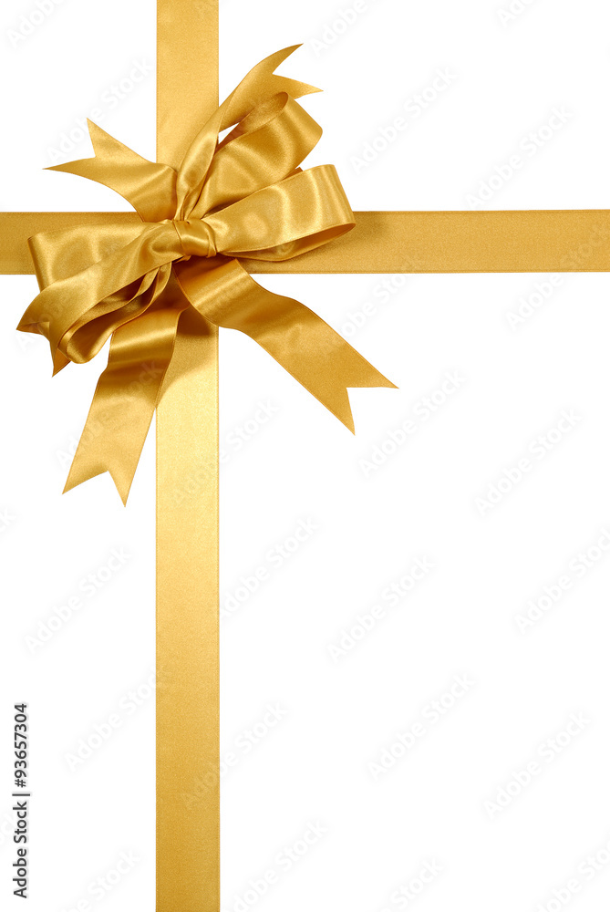 Yellow gold gift ribbon bow border frame for birthday or christmas present decoration isolated on white background photo vertical Yellow gold gift ribbon bow border frame for birthday or christmas present decoration isolated on white background photo vertical
