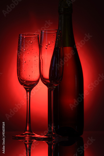 champagne glasses and bottle 
