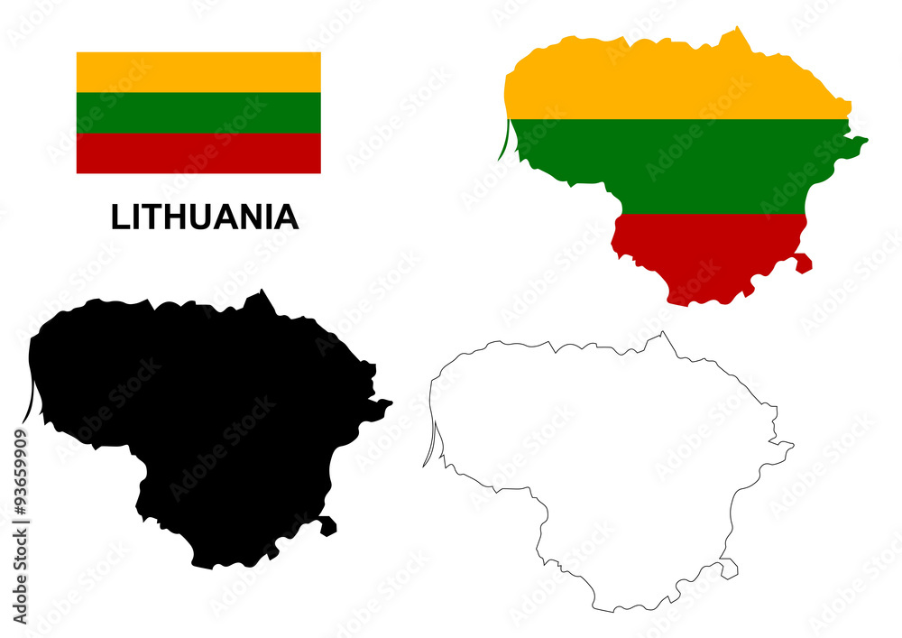 Obraz premium Lithuania map vector, Lithuania flag vector, isolated Lithuania