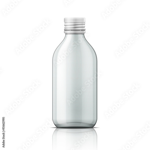 Glass medical bottle with screw cap.