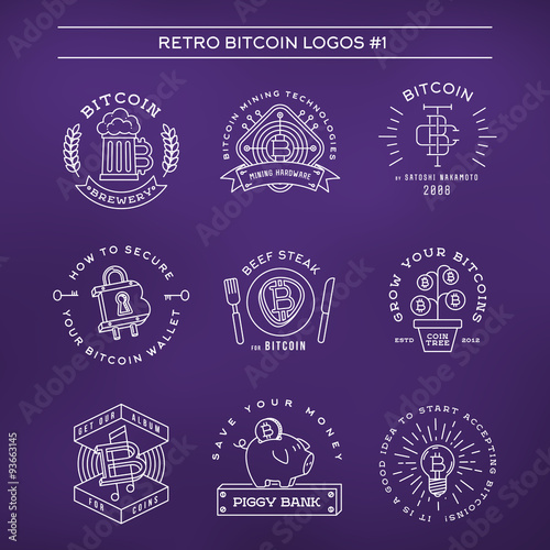 Bitcoin logo templates set. Cryptocurrency badge collection