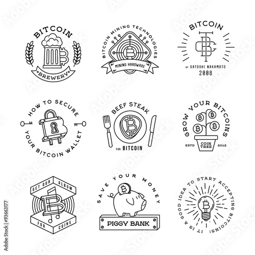 Bitcoin logo templates set. Cryptocurrency badge collection