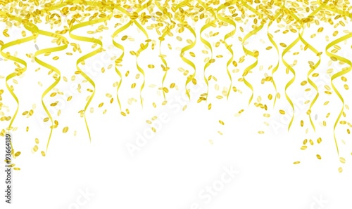 yellow confetti and ribbons