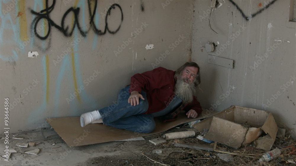Abandoned building bedroom homeless man in corner HD 1548 Abandoned building bedroom homeless man in corner HD 1548