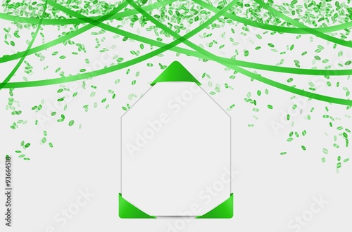 blank card with confetti and ribbons