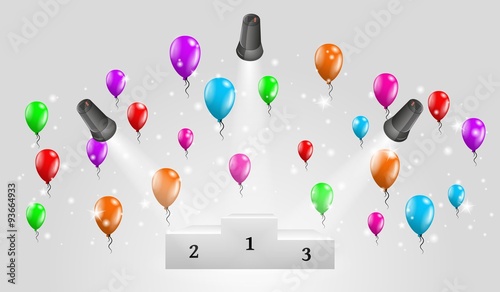winning podium and lights with balloons