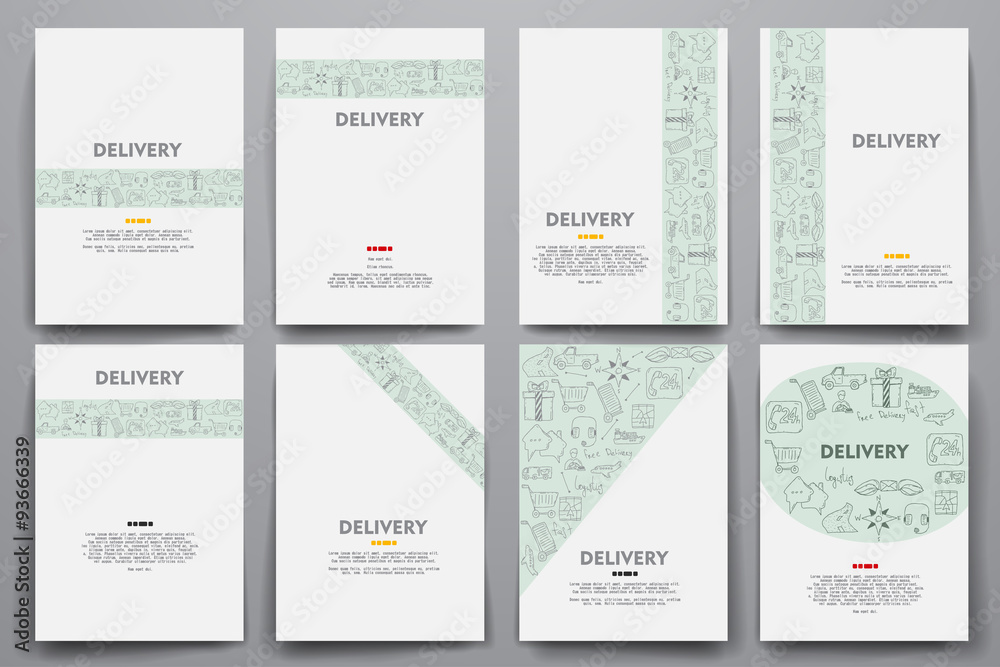 Corporate identity vector templates set with doodles delivery