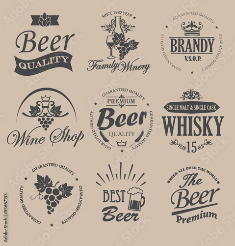 Set of badges and labels elements for alcohol drinks - vector illustration.