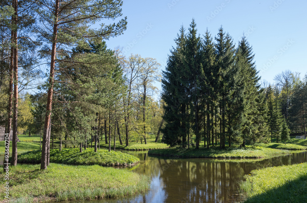 Summer landscape of Catherine Park, Pushkin (Tsarskoe Selo), Russia.
