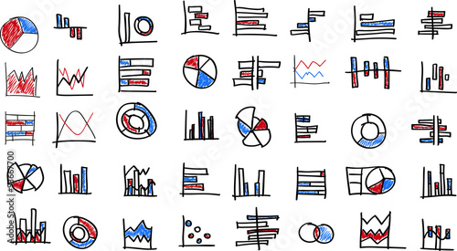 hand drawn set of chart icons. Infographic Elements Collection
