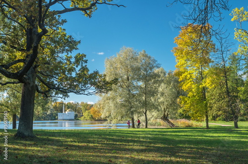 Landscape the Large Pond in the Catherine Park, Pushkin (Tsarskoe Selo), Russia.