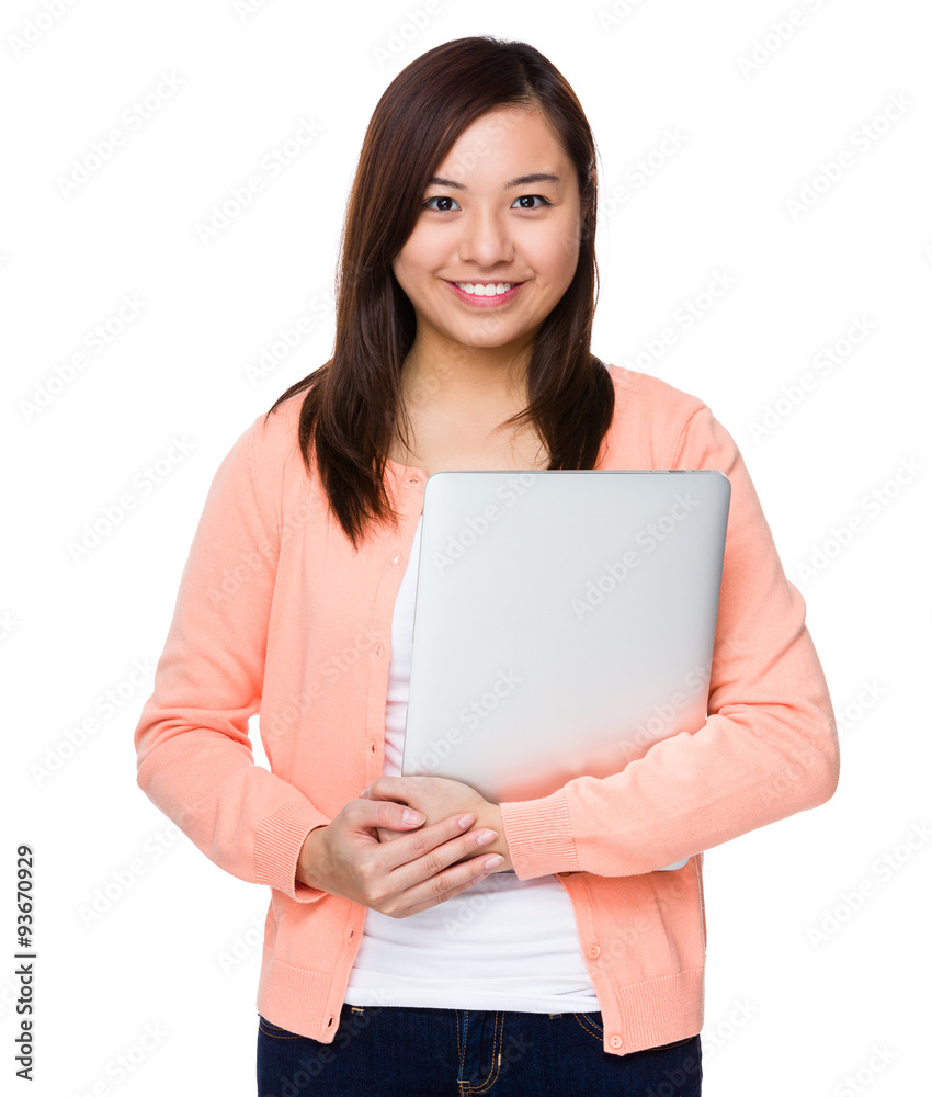 Young woman hold with laptop computer Young woman hold with laptop computer