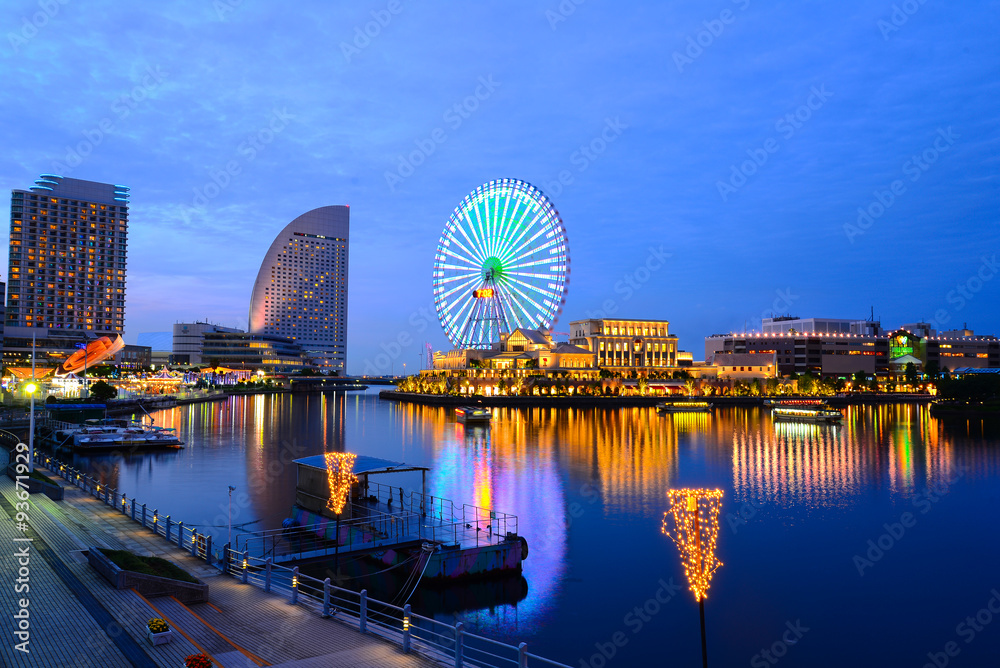 Yokohama, Japan aerial view at Minato Mirai waterfront district.