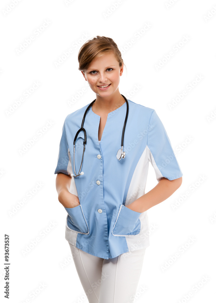 Young doctor standing isolated on white background Young doctor standing isolated on white background