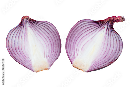 sliced red onion isolated on a white background