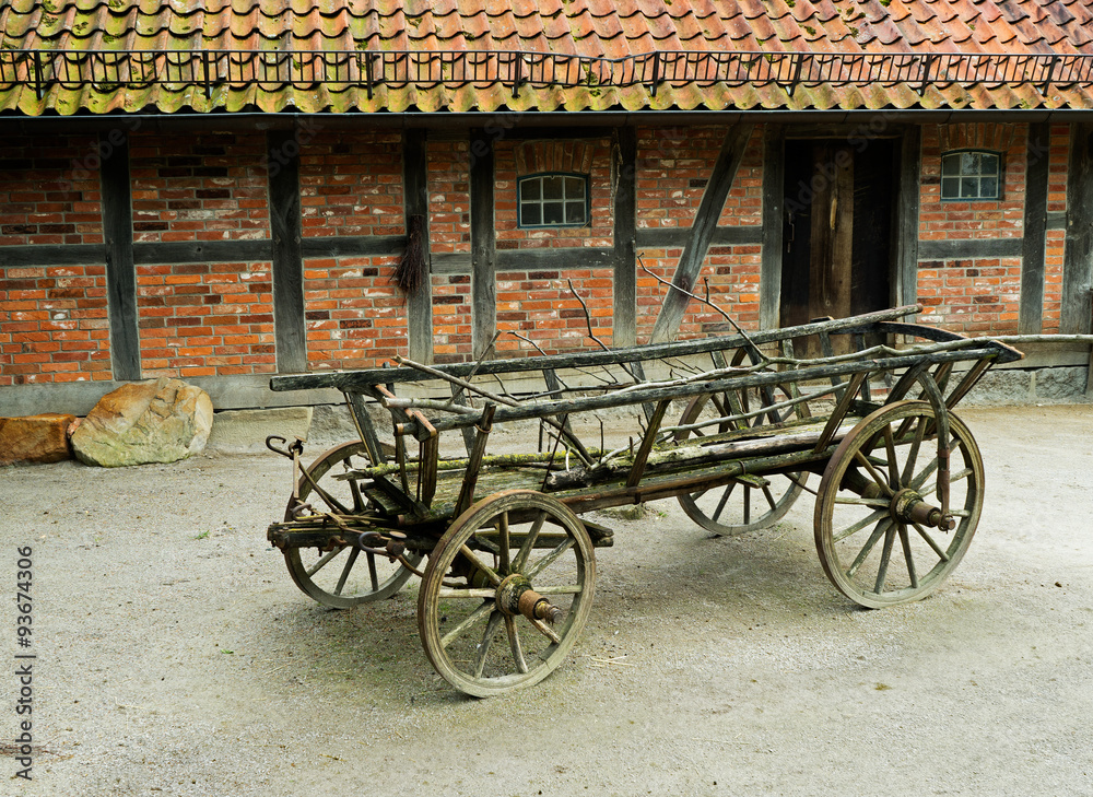  The old wagon in barnyard next at barn