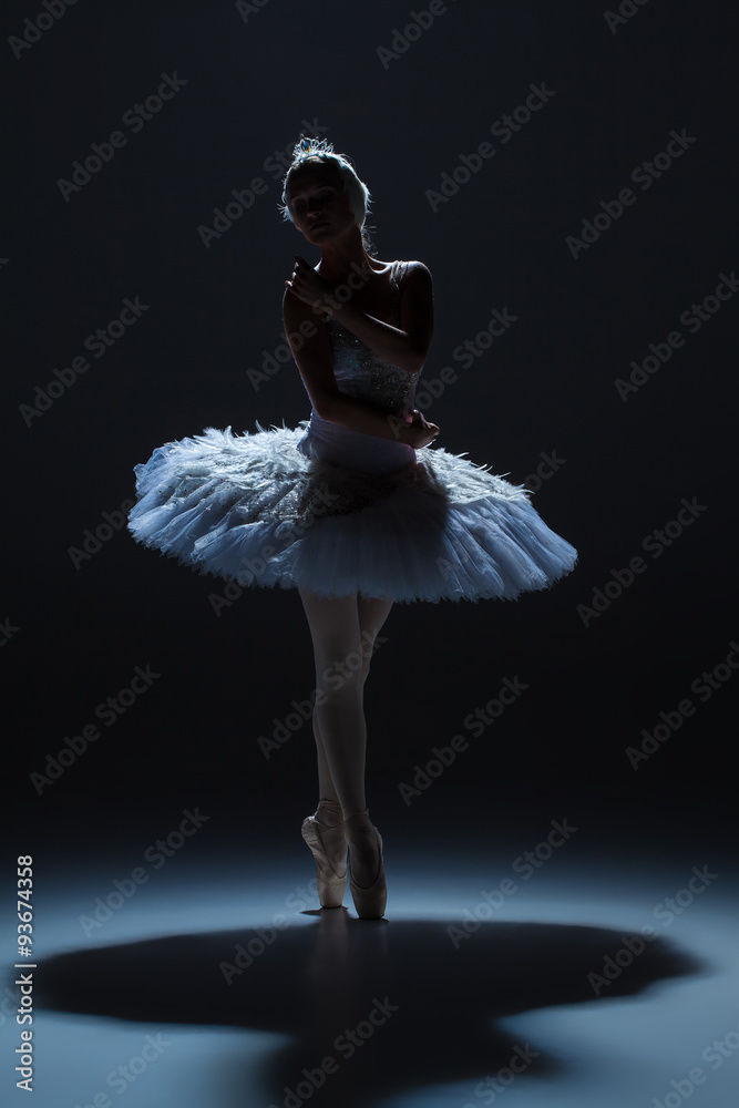 Obraz premium Portrait of the ballerina in ballet tatu on dack background