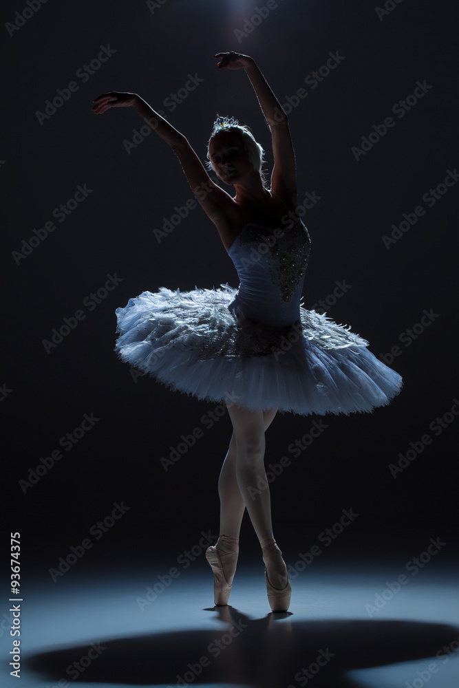 Obraz premium Portrait of the ballerina in ballet tatu on dack background