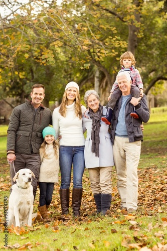 Extended family posing with warm clothes