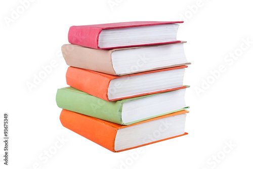 pile colorful books isolated on the white background, red, green, orange