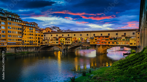 Beautiful sunset view of bridge Ponte Vecchio, Florence, Italy