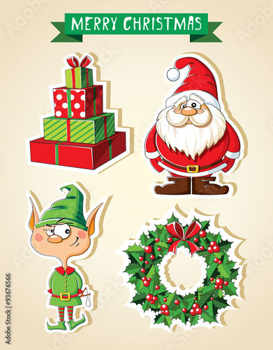 Set of Christmas cartoon stickers 