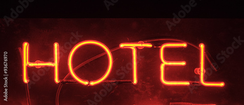 Schilderij op canvas Red Neon Hotel Sign