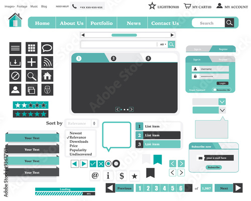 website design elements,website buttons,webpage with icons 