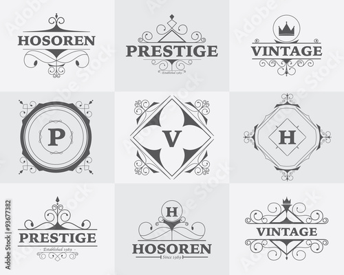 flourish calligraphic logo set template with elegant ornament vectors