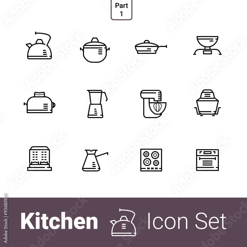 Kitchen devices outline icon set of 12 icons. EPS 10