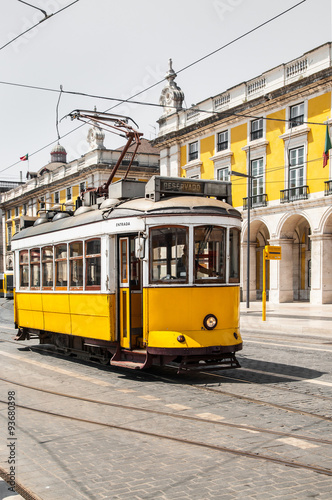 yellow tram in Lisbon