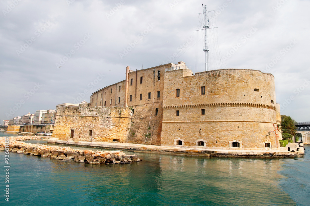 Historical Aragonese Castle view from the sea, Taranto, Apulia, Italy