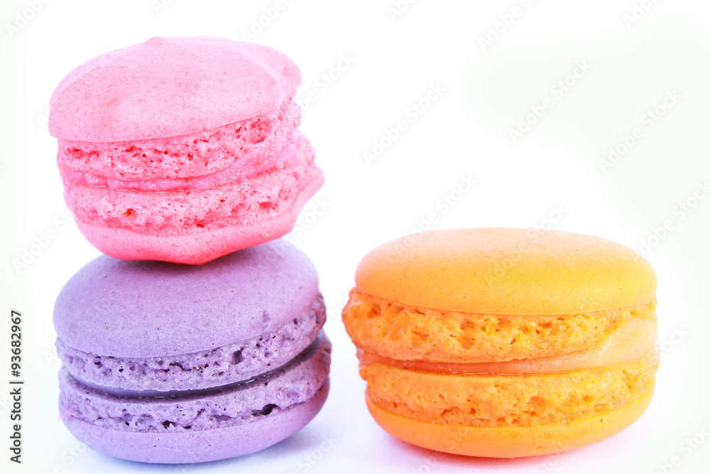Sweet and colourful french macaroons or macaron on white background, Dessert. Sweet and colourful french macaroons or macaron on white background, Dessert.