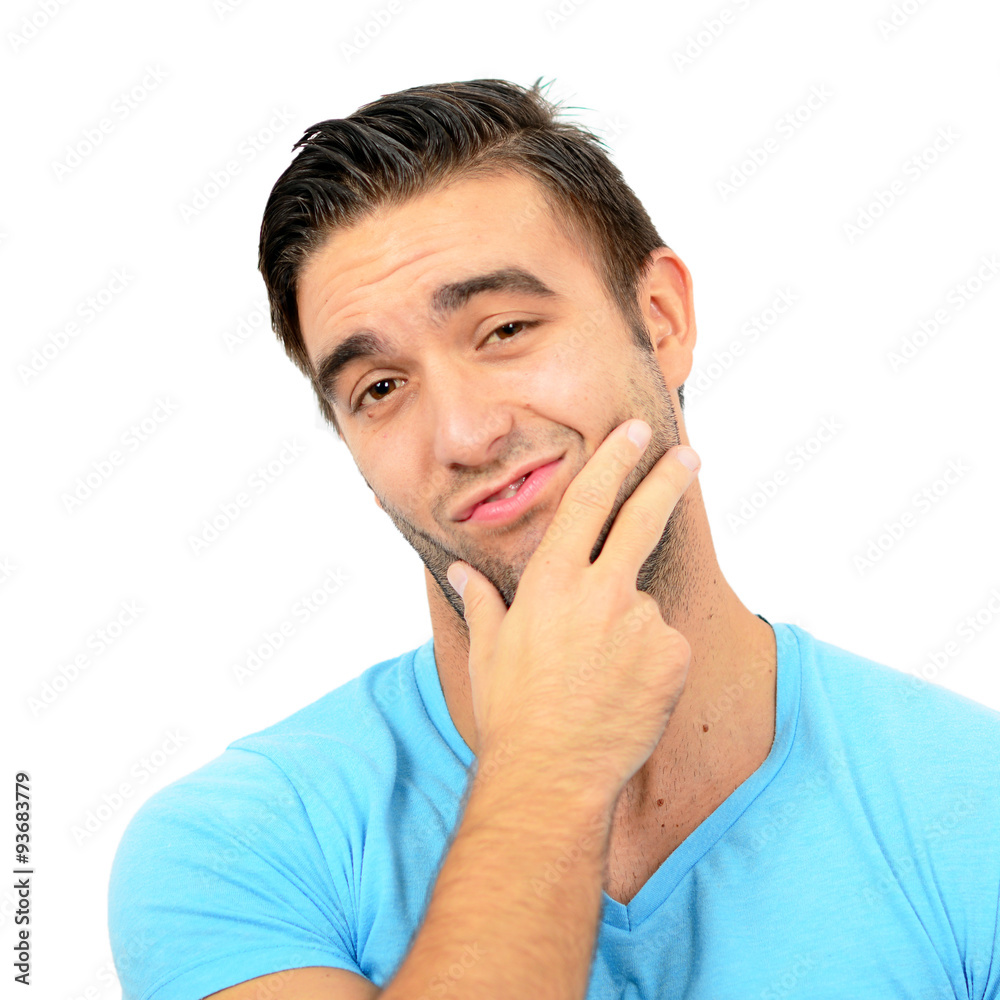 Portrait of man with funny face against white background Portrait of man with funny face against white background